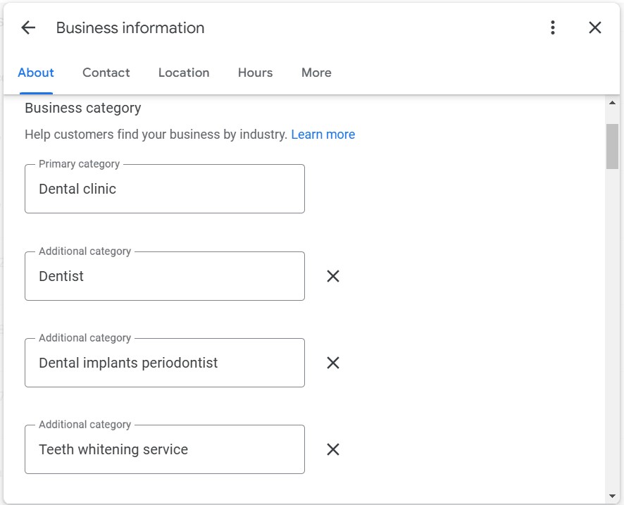 Choosing Category in Google Business Profile