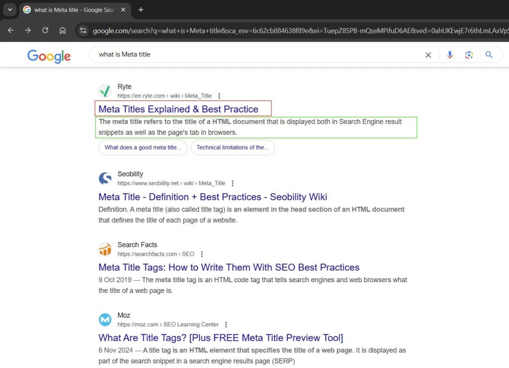 Google Search Result for Meta Title Search