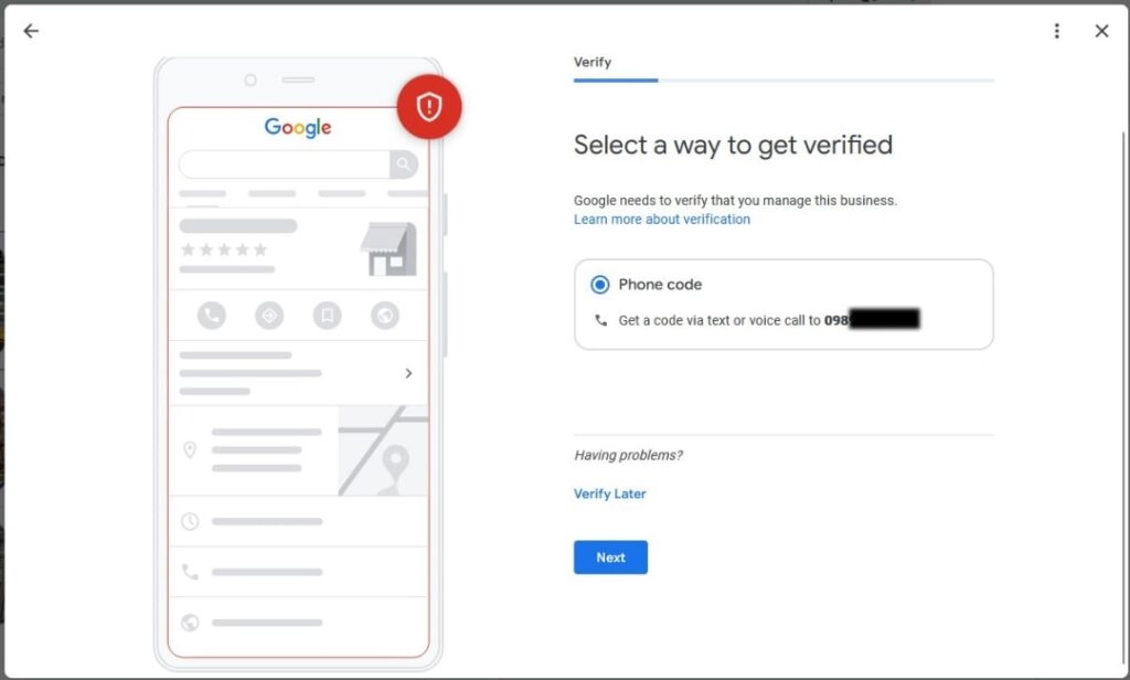 Google business profile phone verification